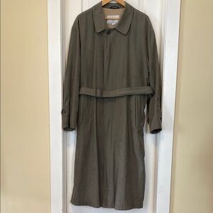 London Fog Men's Olive Army GreenTrench Coat Single Breasted Faux Suede Style